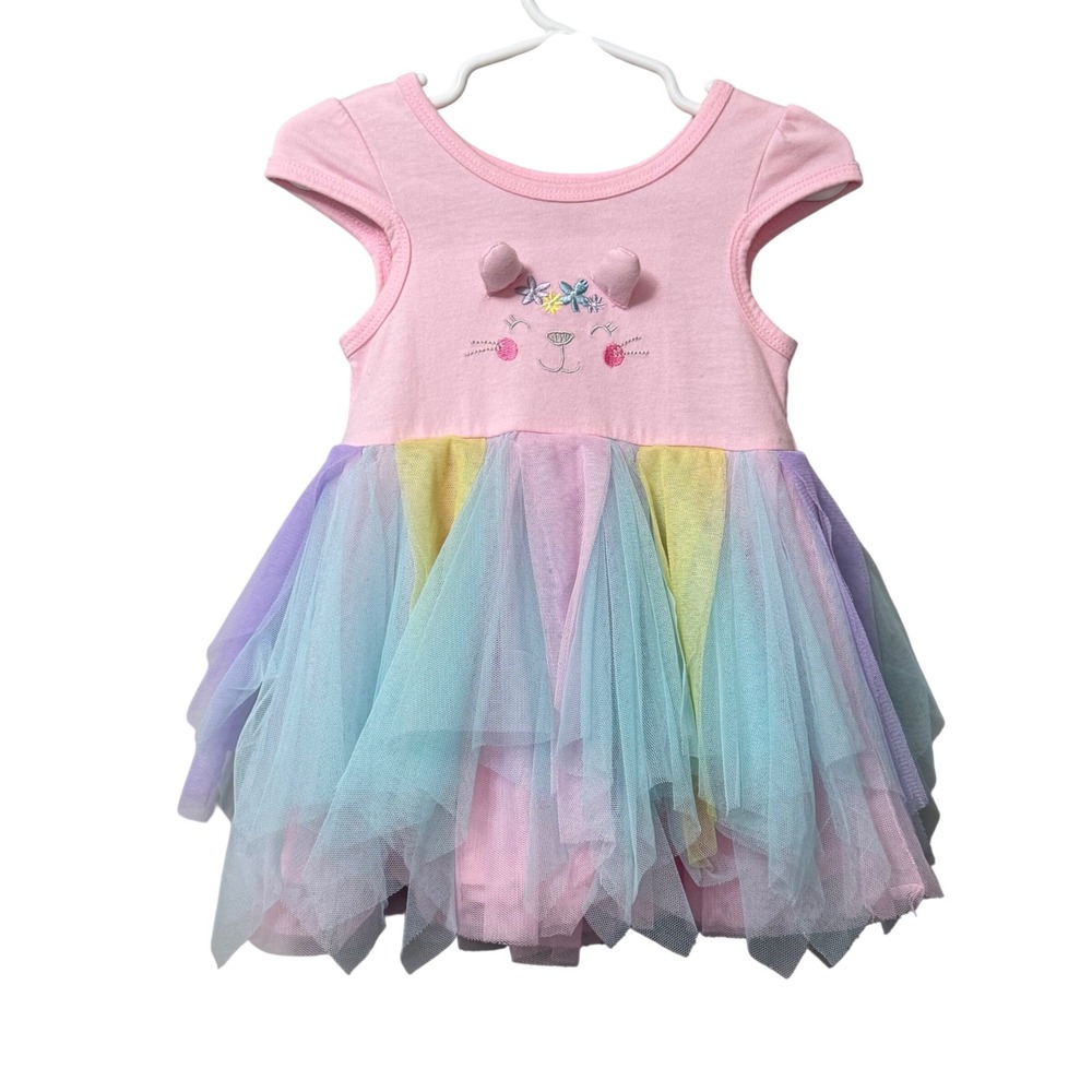 Baby Essentials Pink Pastel Rainbow Tutu Dress Cat Face 18M Cap Sleeve Tulle
